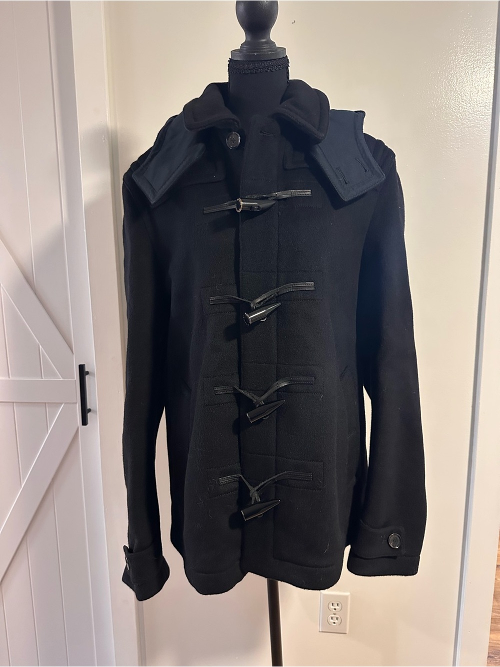 Burberry Black Wool Toggle Peacoat for Men
